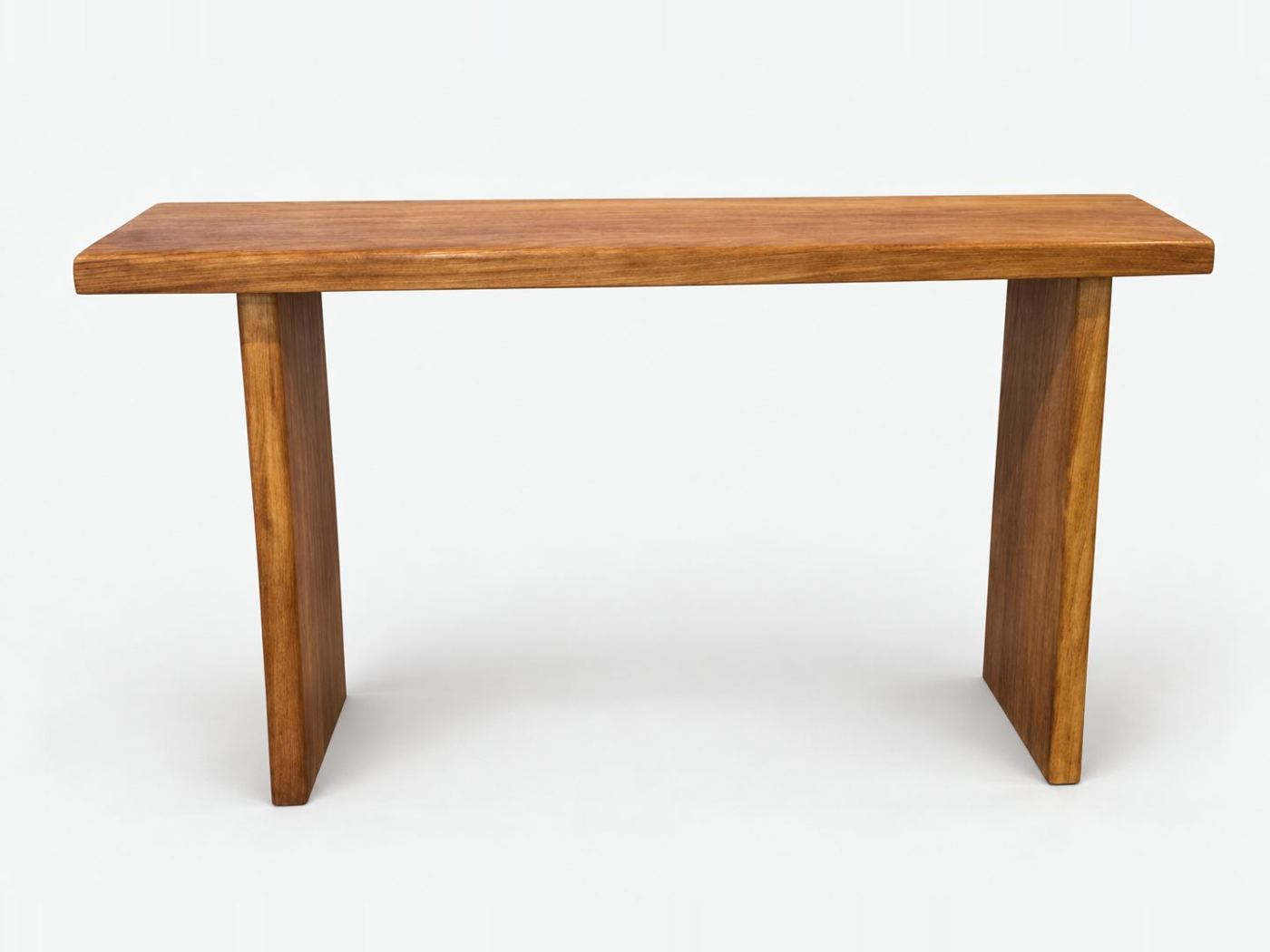 Narrow kiaat console table with angled slab legs
