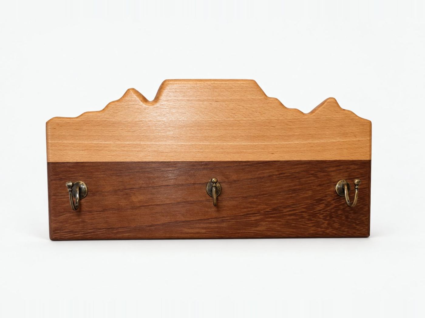 Two tone key rack cut to the Table Mountain skyline with three brass hooks